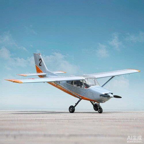 SkyPeak Cadet 1400 high-wing RC trainer airplane with propeller on a runway