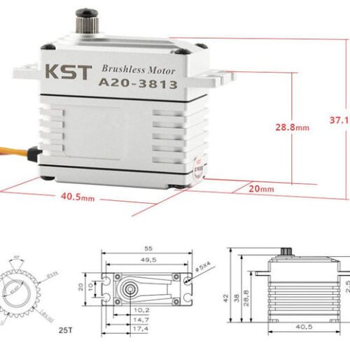KST A20-3813 72g Weight DC7.4V Voltage Coreless DC Motor Aluminum Alloy Servo (4 X PACK)