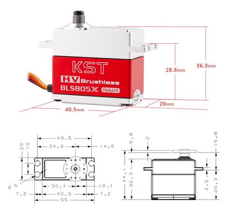KST BLS805X 70g Weight DC8.4V Voltage Brushless HV Digital Motor Aluminum Alloy Servo (8 X PACK)