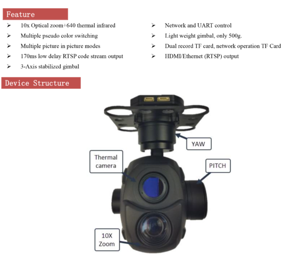 Topotek KHP10G613 10x Optical zoom Camera + Dual light 3-Axis Stabilized, IP/HDMI Output