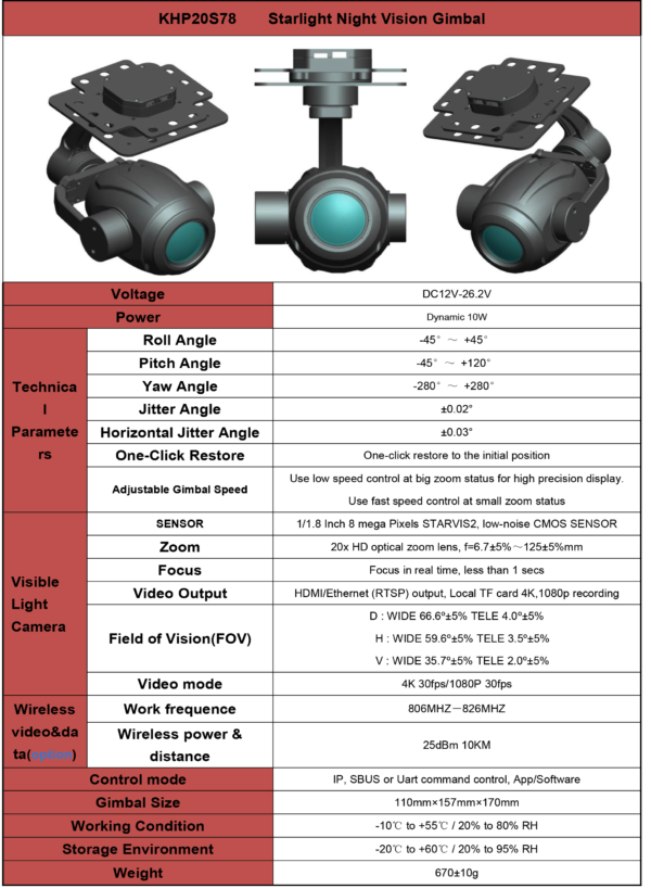 1697521288906_1-1.png Topotek KHP20S78 20x Optical Zoom + Starlight Night Vision Camera 3-Axis Gimbal, HDMI/Ethernet Output