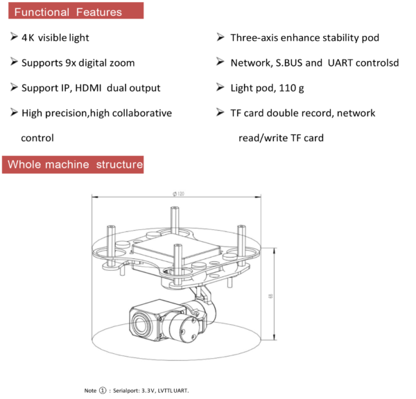 Topotek KHP415 4K dual output 110g mini Gimbal camera