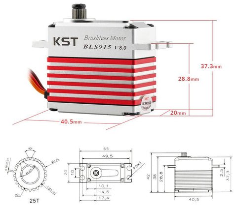 KST BLS915 78g Weight DC7.4V Voltage Brushless HV Digital Motor Aluminum Alloy Servo (8 X PACK)
