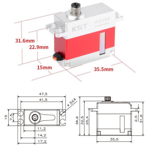 KST FZ589 40g Weight 8KG Torque DC7.4V Voltage Motor All-metal Digital high-voltage Servo (4 X PACK)
