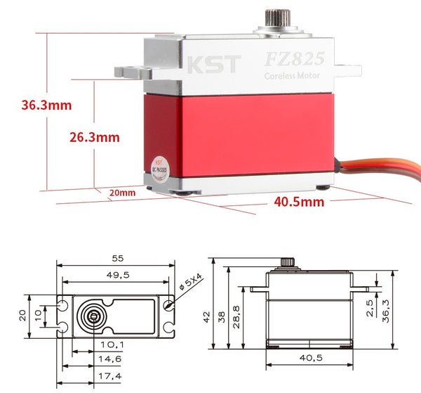 KST FZ825 70g Weight 25KG Torque DC7.4V Voltage Motor All-metal Digital high-voltage Servo (4 X PACK)