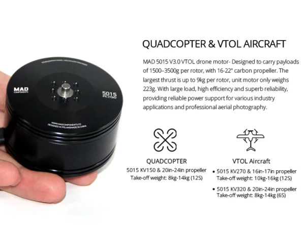 H23cd7d7f5de94109a0db7caff54dca5bU-2.webp MAD 5015 IPE 150KV/270KV/320KV 9kg Thrust Motor for UAV Drone (A pair)