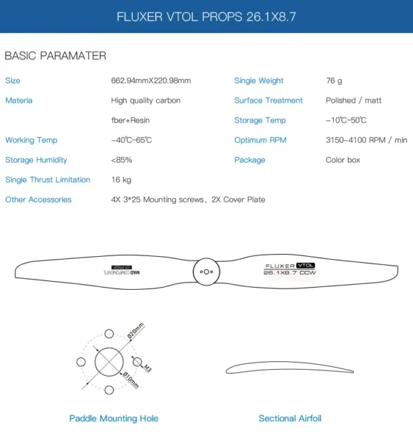MAD 26.1X8.7 Pro Fluxer carbon fiber propeller (A pair in CW/CCW)