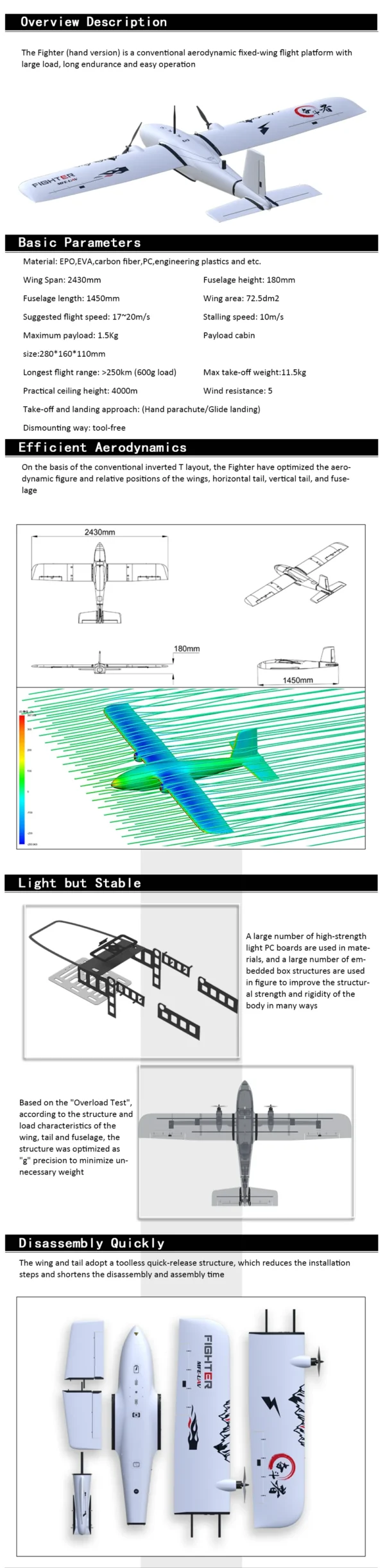 Makeflyeasy 2430mm Fighter EPO aerial survey fixed-wing Hand Launch UAV Kit/PNP/PPK Optional Version
