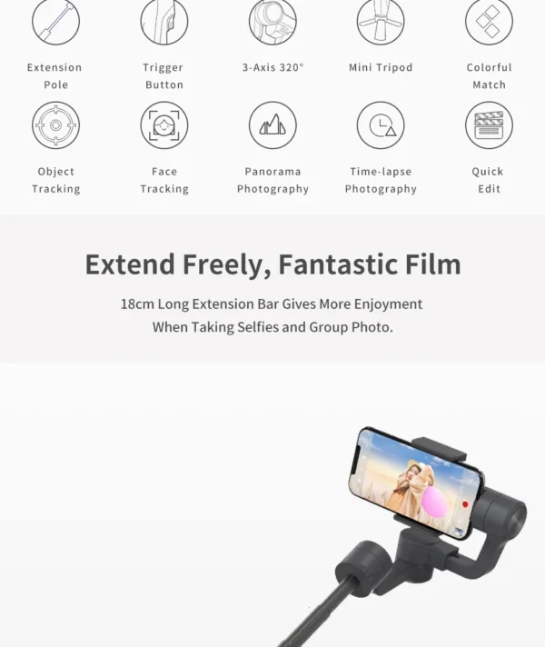 H82f7b3f5dab144c1828679d14b3b33d28-1.webp FeiyuTech Vimble 2 Smartphone Gimbal 3-Axis Handheld Stabilizer with 183mm Extension Pole Tripod for iPhone X 8 7 XIAOMI Samsung