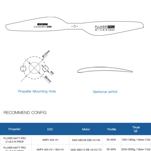 MAD 21X6.3 Pro Fluxer carbon fiber propeller (A pair in CW/CCW)