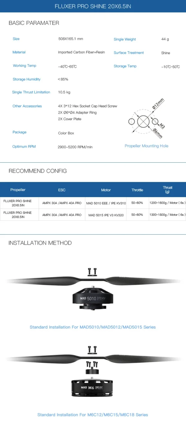 MAD 20X6.5 Pro Fluxer carbon fiber propeller (A pair in CW/CCW)