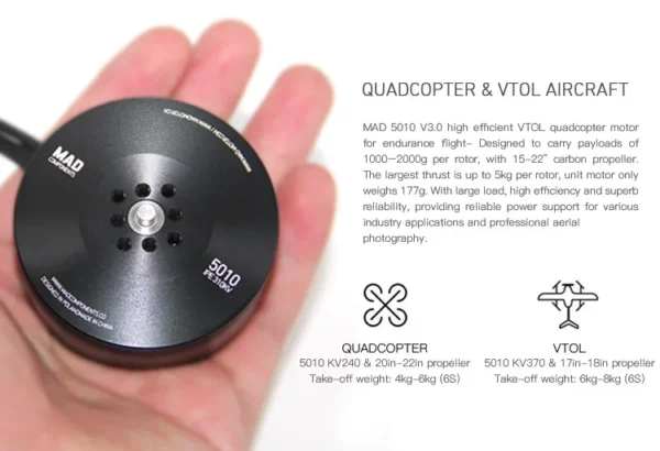 Hb8450eafb7ca485cb68f1e77a0d82c66Y-2.webp MAD 5010 IPE 200/240/310/370KV 5kg Thrust Motor for UAV Drone (A pair)