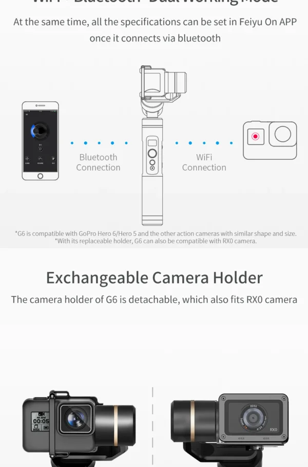FeiyuTech G6 Splashproof Handheld Gimbal Feiyu Action Camera Wifi + Bluetooth OLED Screen for Gopro Hero 8 7 6 5 RX0 Yi 4k