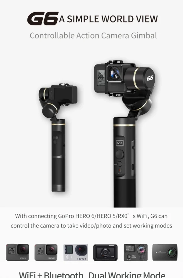 FeiyuTech G6 Splashproof Handheld Gimbal Feiyu Action Camera Wifi + Bluetooth OLED Screen for Gopro Hero 8 7 6 5 RX0 Yi 4k