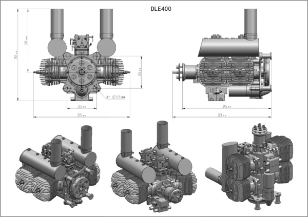 DLE400 EFI UAV Engine with Starter Generator 14V/400W RS232 Protocol for Fixed Wing Product