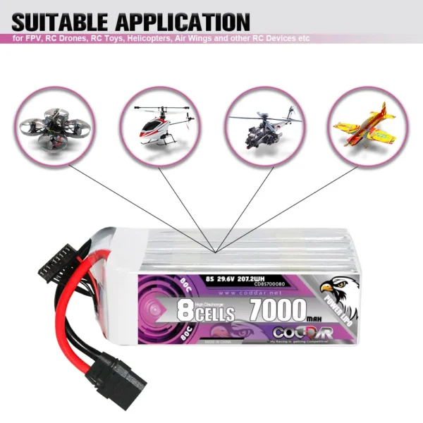 CODDAR 7000mAh 8S 29.6V 80C Lipo Battery With XT90 (2 X PACK)