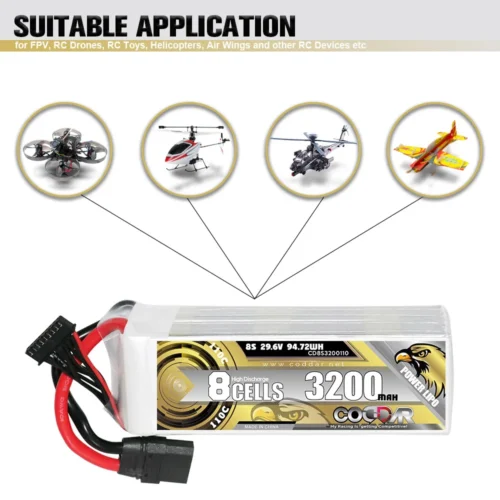 S05fd955632454d19ab1ddaab358af111F-1.webp CODDAR 3200mAh 8S1P 29.6V 110C Lipo Battery With XT90 (2 X PACK)