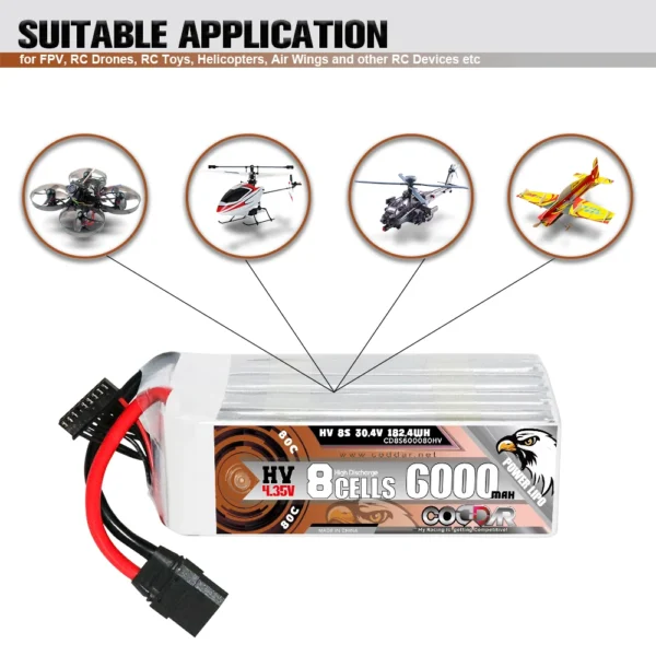 CODDAR 6000mAh 8S 30.4V 80C Lipo Battery With XT90 (2 X PACK)