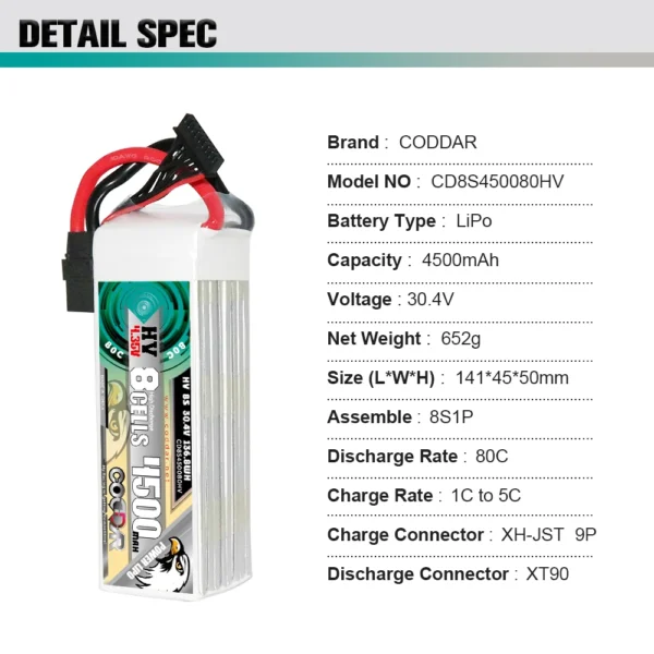 S1972b6575a9145d1af0821230c4e761bF-1.webp CODDAR 4500mAh 8S1P 30.4V 80C Lipo Battery With XT90 (2 X PACK)