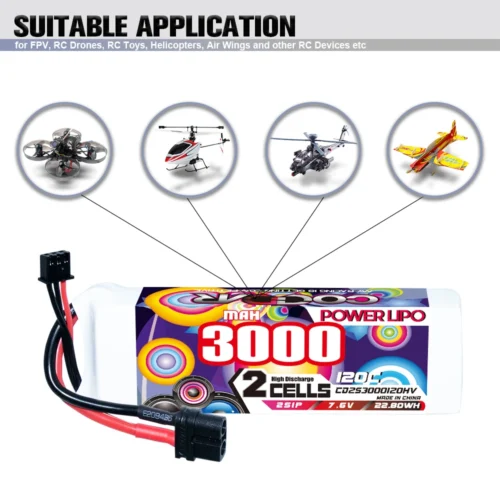 S3b766e9764854d87b8a764083cf22cd08-1.webp CODDAR 3000mAh 2S1P 7.6V 120C Lipo Battery With XT60 (8 X PACK)