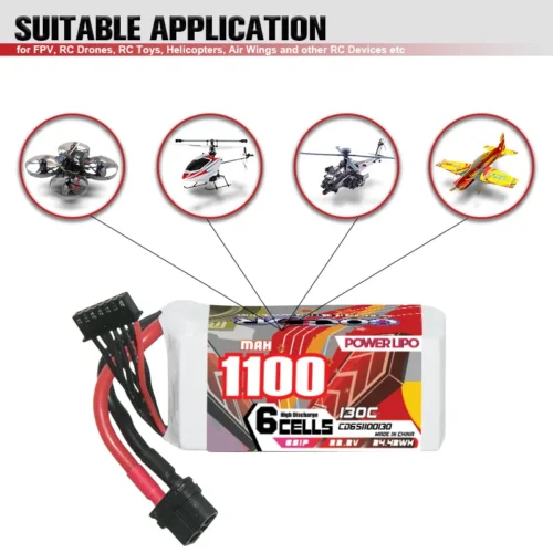 S5f7dee2a075c4c48a365df50e97af2ce6-2.webp CODDAR 1300mAh 6S1P 22.2V 130C Lipo Battery With XT60 (8 X PACK)