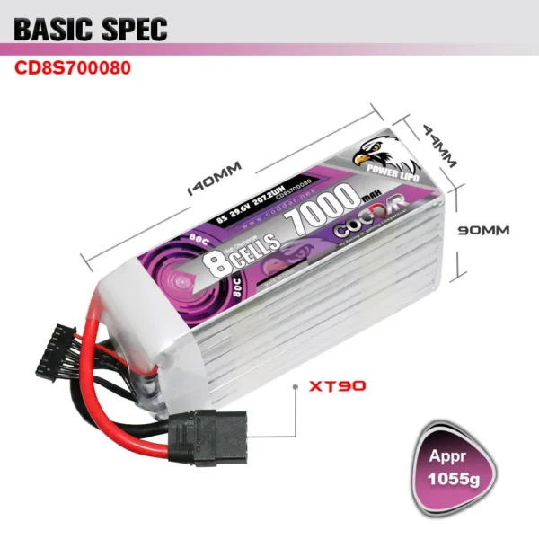 CODDAR 7000mAh 8S 29.6V 80C Lipo Battery With XT90 (2 X PACK)