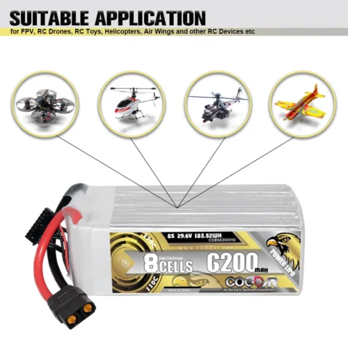 S8992f4cebc2f4e298983a5761fe76cc06-1.webp CODDAR 6200mAh 8S 29.6V 110C Lipo Battery With XT90 (2 X PACK)
