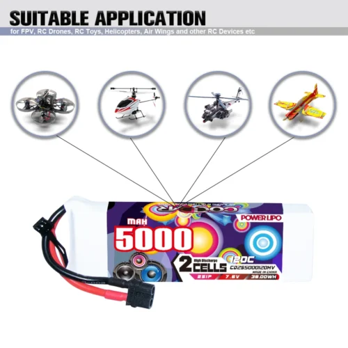 S911f48ebc47b4500a6aff994352f8c9do-1.webp CODDAR 5000mAh 2S1P 7.6V 120C Lipo Battery With XT60 (8 X PACK)