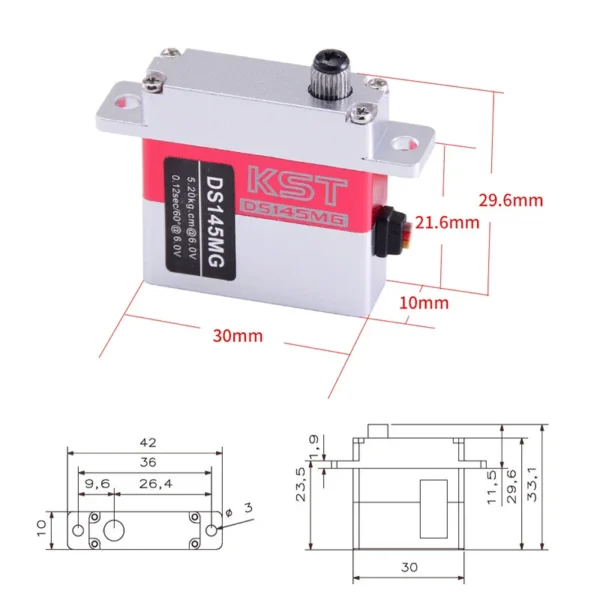 Sb4a668c731394f15ae3fdbddac76d7f4N-1.webp KST DS145MG 23g Weight DC4.8-6.0V Voltage Coreless DC Motor Aluminum Alloy Servo (8 X PACK)