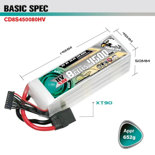 Sddac6e3e78d148e4aee98d5f99d00ef2N-1.webp CODDAR 4500mAh 8S1P 30.4V 80C Lipo Battery With XT90 (2 X PACK)