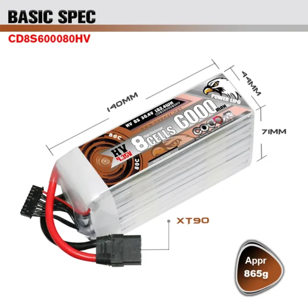 CODDAR 6000mAh 8S 30.4V 80C Lipo Battery With XT90 (2 X PACK)