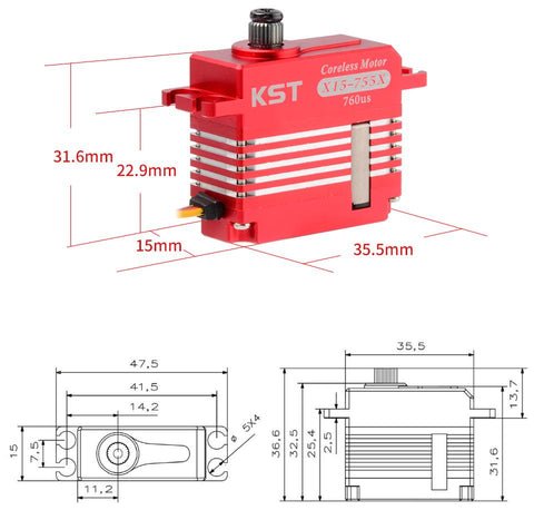 KST X15-755X 40g Weight DC7.4V Voltage Motor Aluminum Alloy Servo (8 X PACK)