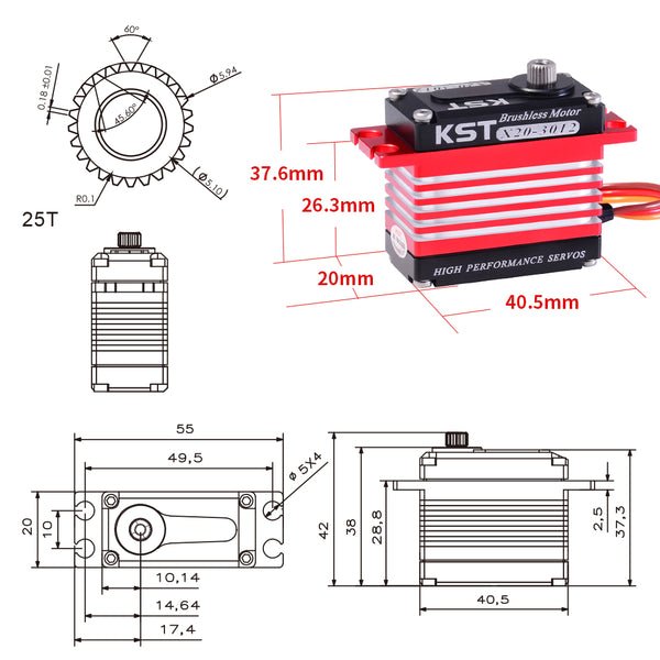 KST X20-3012 75g Weight DC7.4V Voltage Motor Aluminum Alloy Servo (8 X PACK)